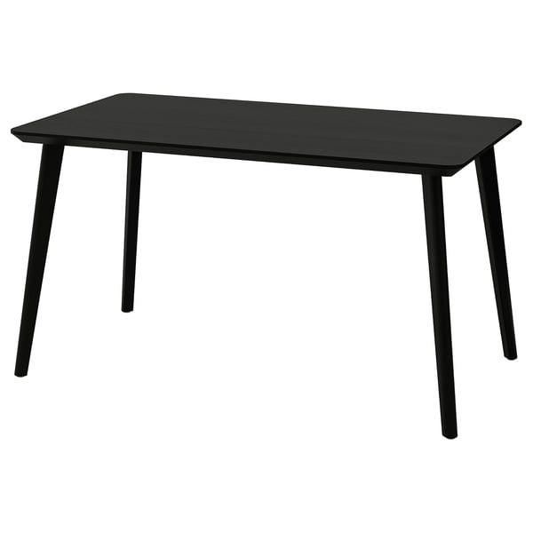 LISABO : table à manger rectangulaire noire avec pieds en bois, moderne et durable.