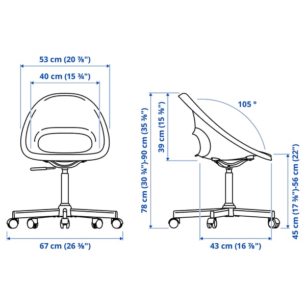 LOBERGET / MALSKÄR Chaise pivotante, blanc/noir