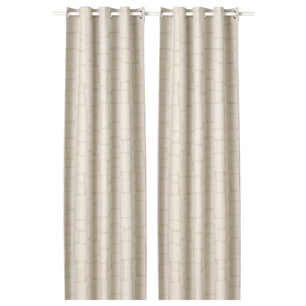 Rideaux LÖNNSTÄVMAL, beige, tissu jacquard, doublure occultante, rectangulaire, avec œillets.