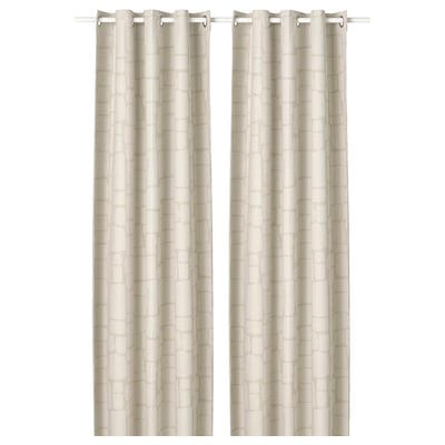 Rideaux LÖNNSTÄVMAL, beige, tissu jacquard, doublure occultante, rectangulaire, avec œillets.