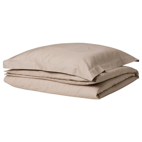 LUKTJASMINe parure de couette, beige-gris, lisse, rectangulaire, boutonnée, coton-lyocell.