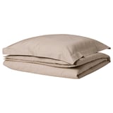 LUKTJASMINe parure de couette, beige-gris, lisse, rectangulaire, boutonnée, coton-lyocell.