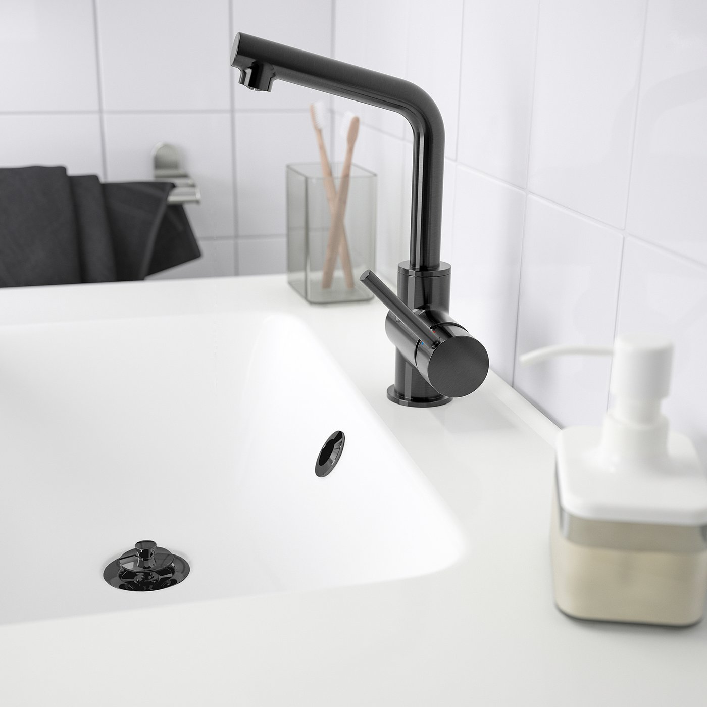 LUNDSKÄR Mitigeur lavabo avec bonde, noir, économisez l'eau - IKEA