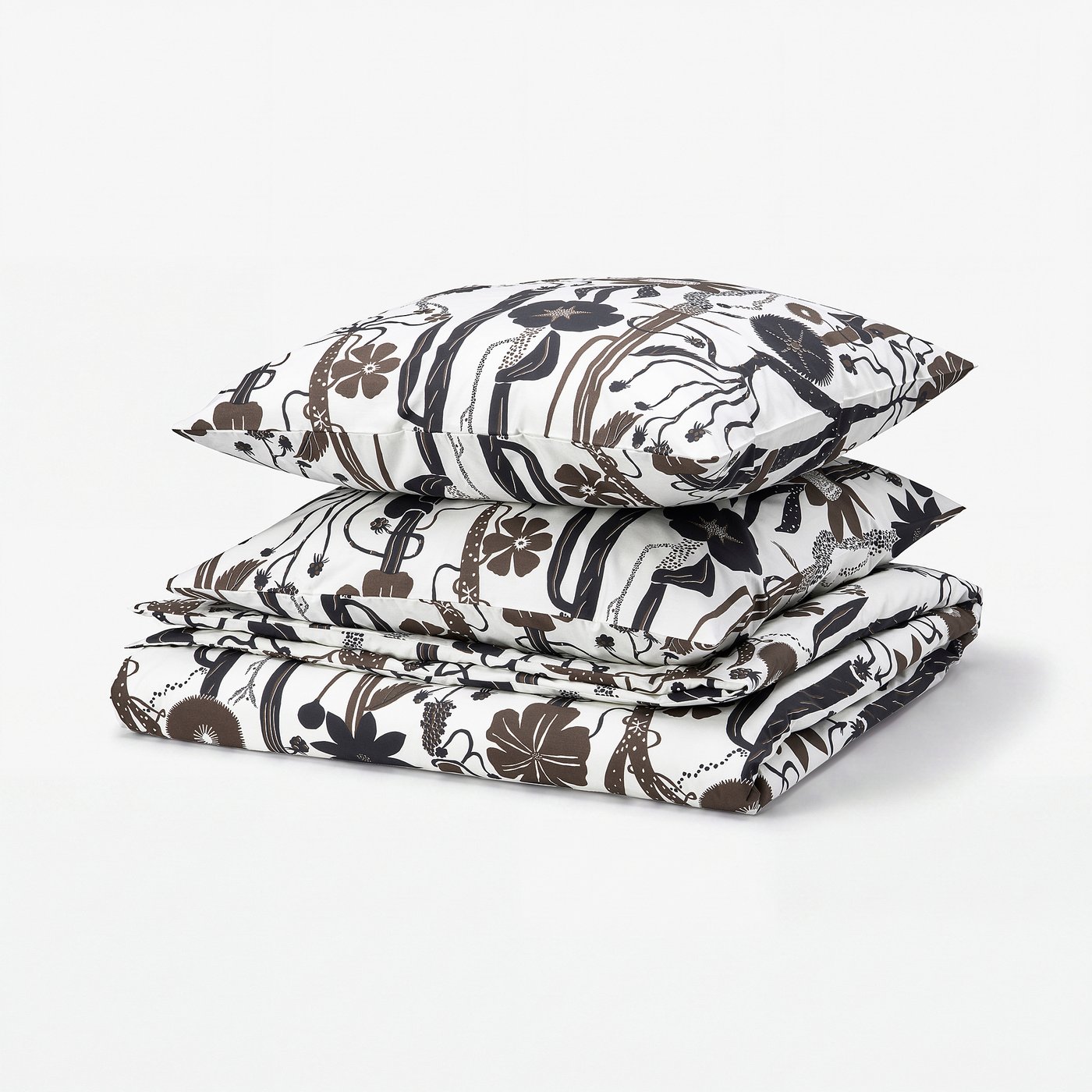 LUNDSKAFTING Housse de couette et 2 taies, blanc/noir/brun, 240x220/65x65 cm