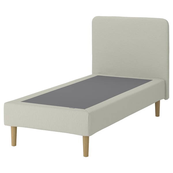 LYNGÖR Sommier tapisser à lattes, pieds et tête de lit inclus/Knisa beige clair, 90x200 cm