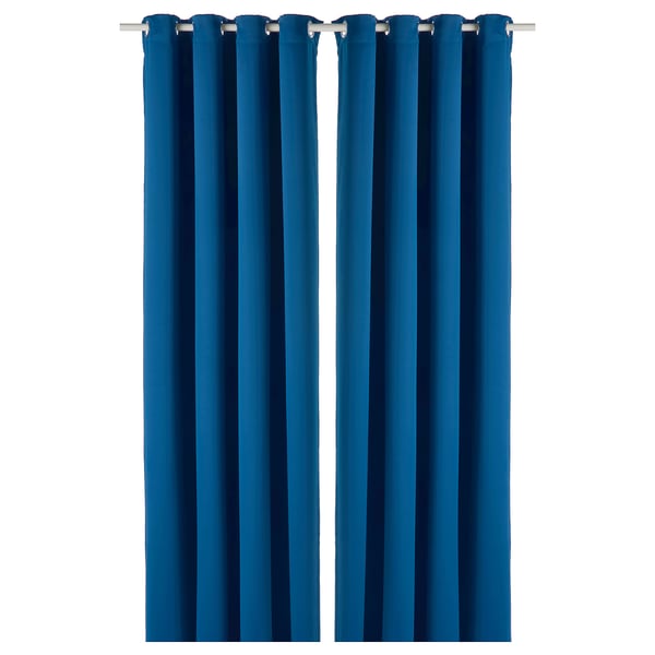 Rideaux MAJGULL, bleu foncé, design épuré, dessus à œillets, bloque la lumière, fabriqués à partir de polyester recyclé.