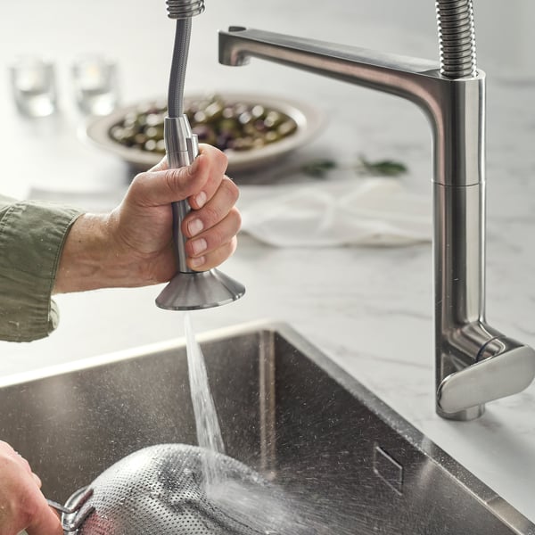 MAJSJÖN Mitigeur cuisine douchette+spray, couleur acier inox