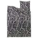 Ensemble de couette MAJSMOTT, blanc cassé avec imprimé feuilles noires, coton/viscose, rectangulaire avec fermeture enveloppe.