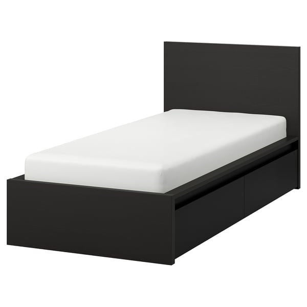 Malm Cadre De Lit Haut 2 Rangements Brun Noir 90x200 Cm Ikea