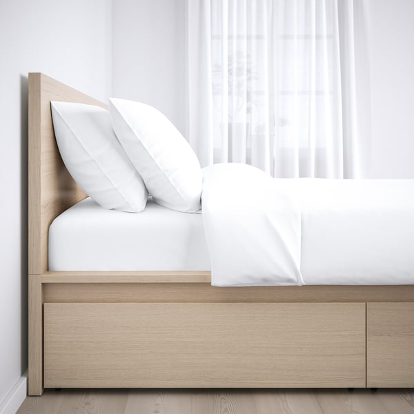 Malm Cadre De Lit Haut 2 Rangements Plaque Chene Blanchi
