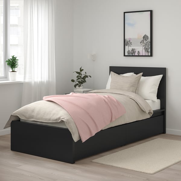 Malm Cadre De Lit Haut 2 Rangements Brun Noir 90x200 Cm Ikea