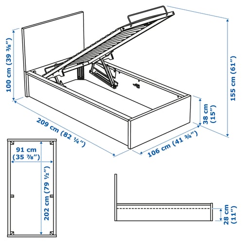 Illustration avec les mesures du produit : MALM.