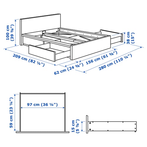 Illustration avec les mesures du produit : MALM.