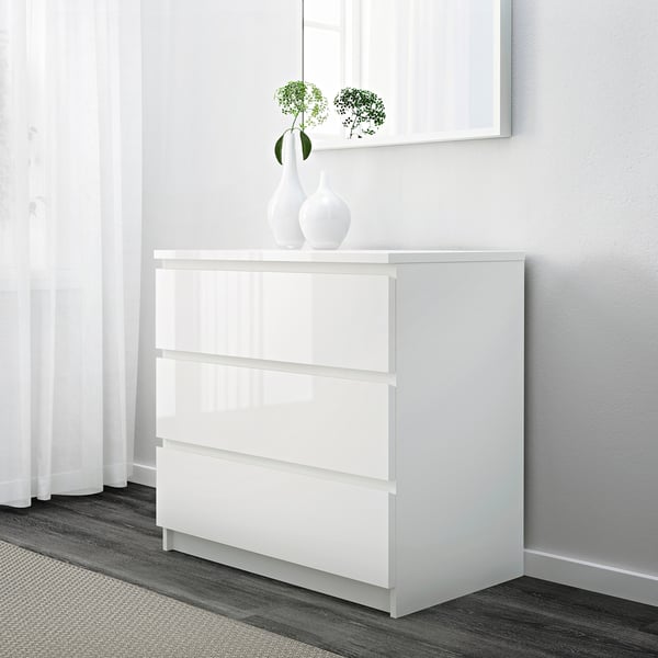 MALM Commode 3 tiroirs, blanc brillant blanc, 80x78 cm IKEA