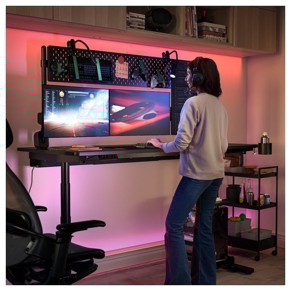 MÅLOMRÅDE Bureau gamer assis/debout, avec bras d'écran/électrique noir, 180x80 cm