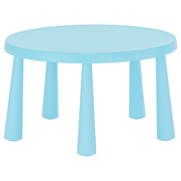 Table ronde pour enfants bleu clair, pieds coniques, plastique.