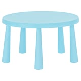 Table ronde pour enfants bleu clair, pieds coniques, plastique.