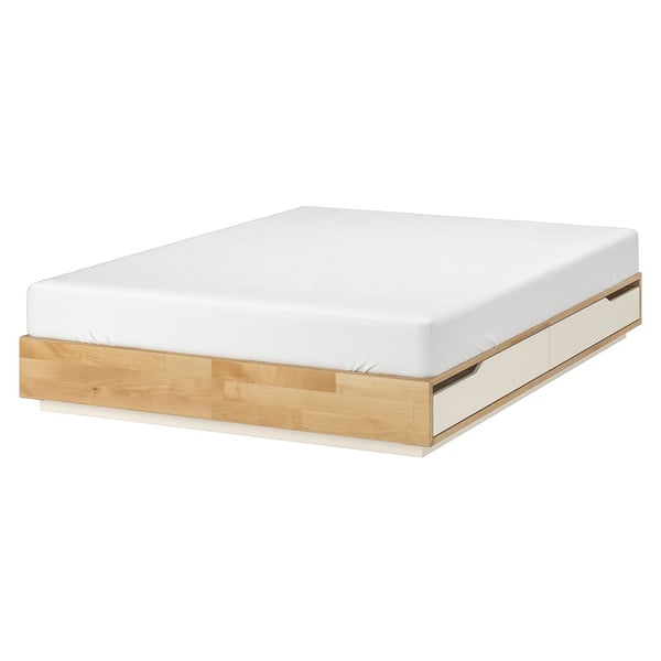 Mandal Cadre Lit Avec Rangement Bouleau Blanc 160x202 Cm Ikea
