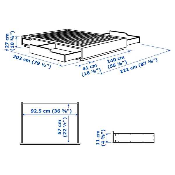MANDAL Cadre lit avec rangement, bouleau/gris, 140x200 cm
