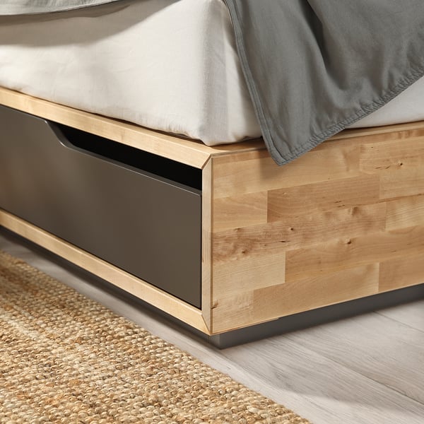 MANDAL Cadre lit avec rangement, bouleau/gris, 90x200 cm