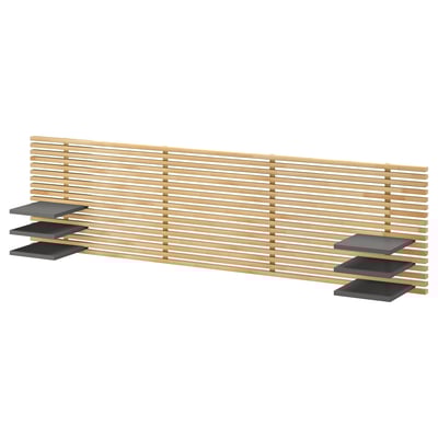 Tête de lit en bois nommée MANDAL avec 4 étagères grises pour un rangement minimaliste.