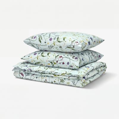 MATTOXBÄR Housse de couette et 2 taies, bleu pâle/motif floral, 240x220/65x65 cm