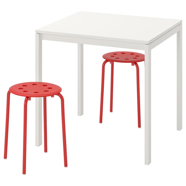 Melltorp Marius Table Et 2 Tabourets Blanc Rouge 75 Cm Ikea