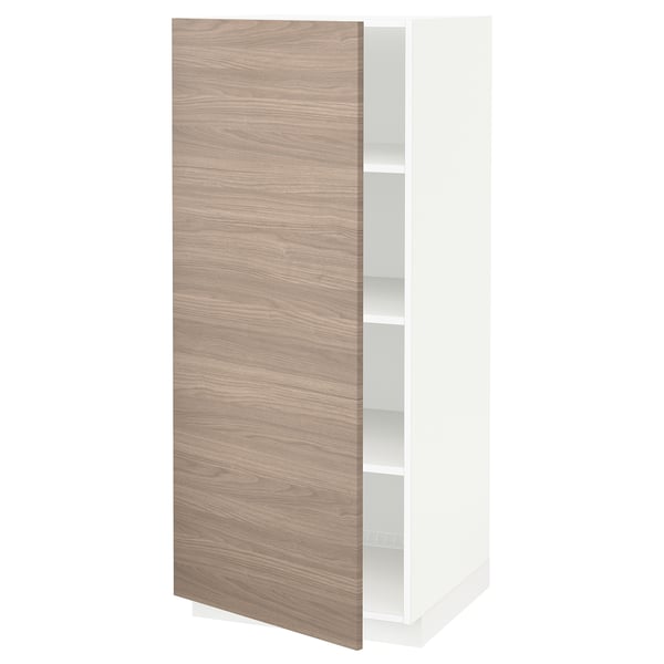 Meuble de cuisine METOD, porte en bois clair, cadre blanc, étagères réglables.