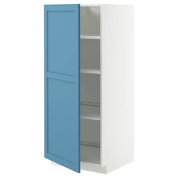 METOD Armoire avec tablettes, blanc/Lerhyttan bleu, 60x60x140 cm