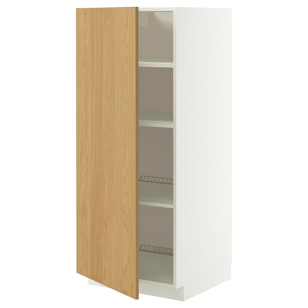 METOD Armoire avec tablettes, blanc/Sinarp plaqué chêne, 60x60x140 cm