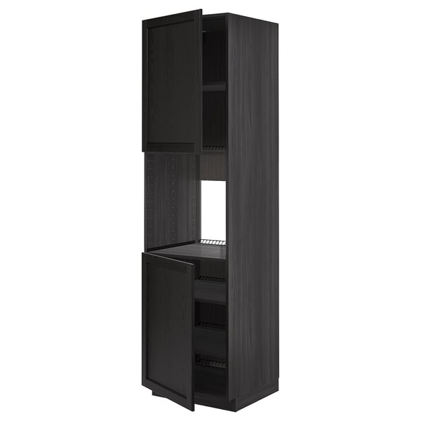 Armoire de cuisine METOD noire avec étagères et portes d’ikea.