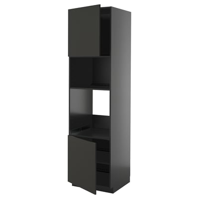 Armoire de cuisine METOD noire, design moderne, haute avec étagères réglables.
