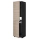 Armoire de cuisine moderne, bois clair avec cadre foncé, haute, deux portes.