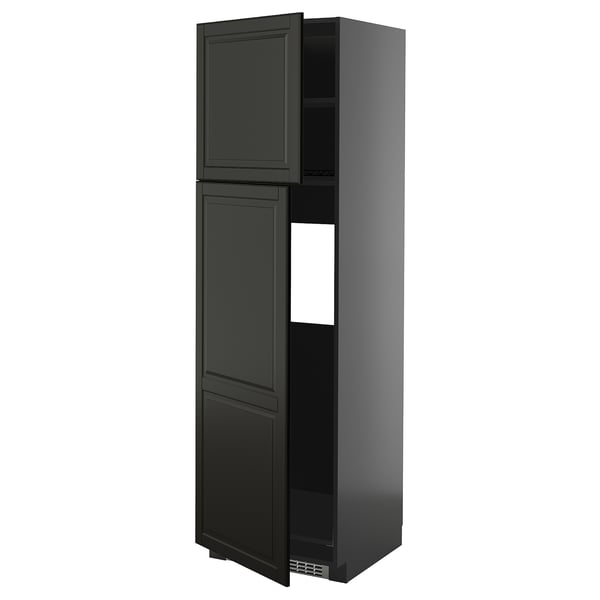 Armoire de cuisine noire METOD aux bords biseautés, élégante et moderne.