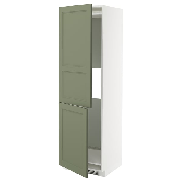 Armoire Ikea METOD, haute, blanche et verte, étagères réglables, design moderne.