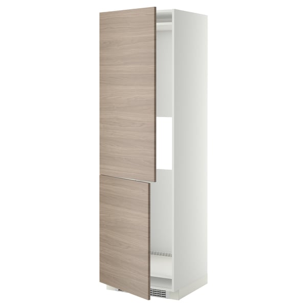 Armoire de cuisine METOD, blanche avec portes en hêtre, étagère réglable, charnière à pression pour un nettoyage facile.