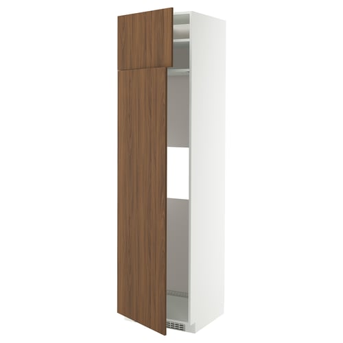 Armoire de cuisine METOD, portes blanches et en noyer, haute, 3 étagères, design moderne.