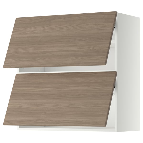 Armoires de cuisine bicolores, bois clair et blanc, vue en angle, design minimaliste moderne.