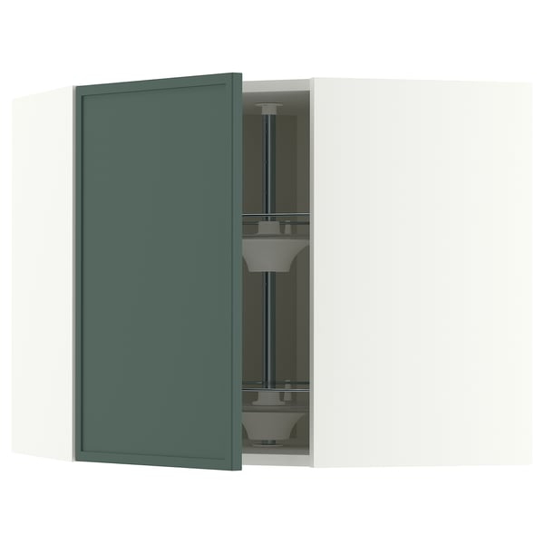 METOD Élément angle mural+rangement pivot, blanc/Aspudden gris-vert foncé, 68x60 cm
