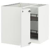 Ensemble d’armoires de cuisine METOD blanc, design moderne, base d’angle avec étagères réglables.