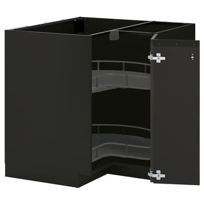 METOD Élément bas angle+rgt pivotant, noir-gris/Upplöv anthracite mat, 88x88 cm