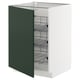 Armoire METOD blanche ouverte avec porte verte, étagères en fil chromé.