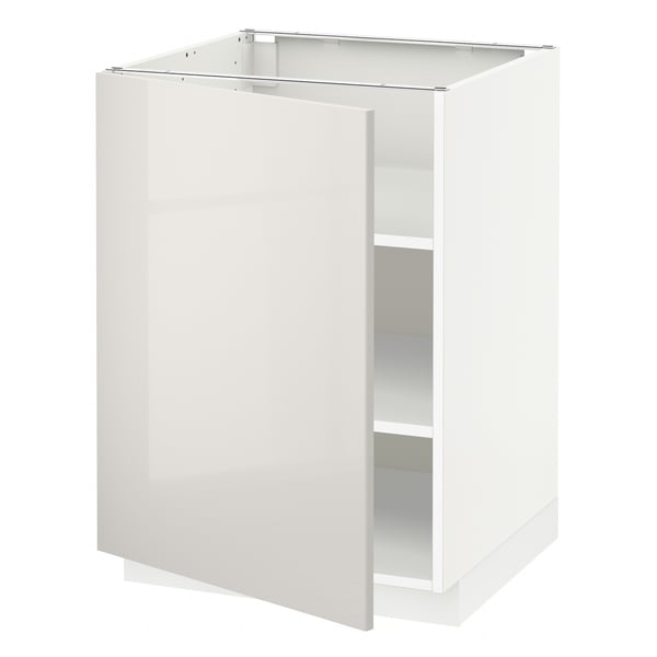 Armoire de cuisine METOD blanche avec finition brillante et étagère réglable.