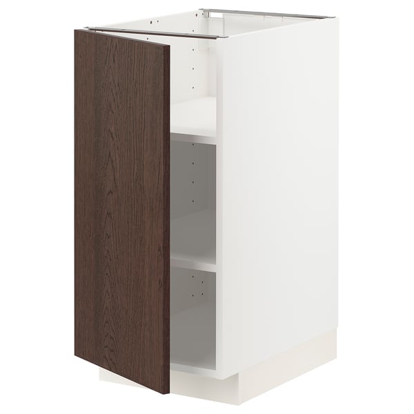 Armoire METOD blanche avec porte sinarp en chêne brun foncé, carrée et moderne.