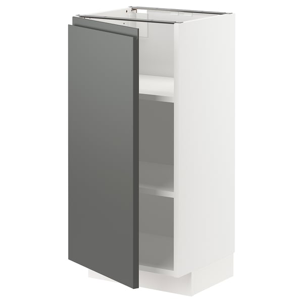 Armoire de cuisine moderne : METOD, gris foncé, intérieur blanc, étagères réglables.