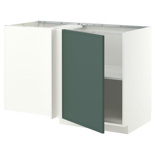 METOD Élément bas d'angle+tablette, blanc/Aspudden gris-vert foncé, 128x68 cm
