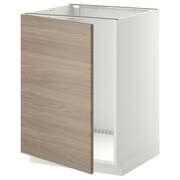 Une armoire de cuisine METOD blanche avec une porte et des charnières en bois.
