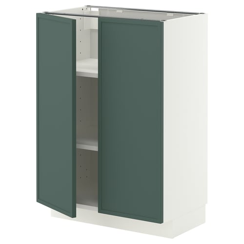 METOD Élément bas tablette/2portes, blanc/Aspudden gris-vert foncé, 60x37 cm