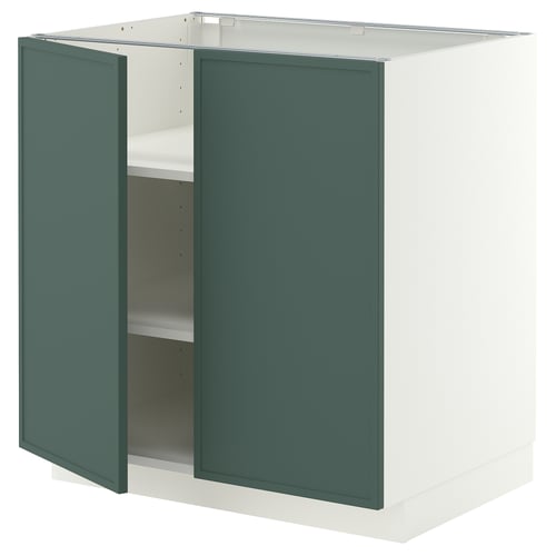 METOD Élément bas tablette/2portes, blanc/Aspudden gris-vert foncé, 80x60 cm