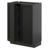 Armoire de cuisine noire à deux portes, de forme rectangulaire et de bords biseautés pour un style traditionnel.